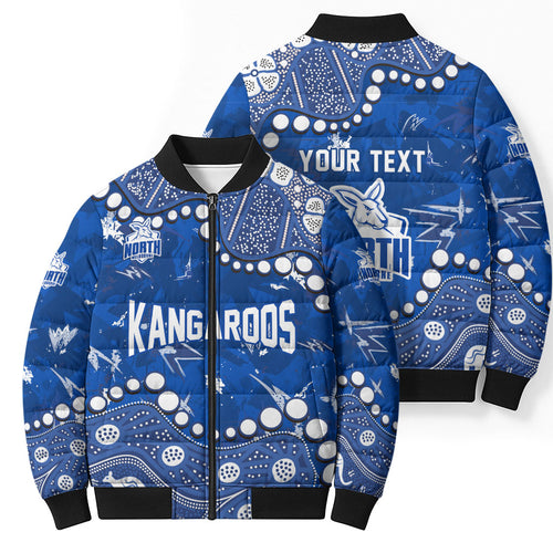 Personalized North Melbourne Kangaroos Bomber Puffer Jacket Aboriginal Pattern with Graffiti Style