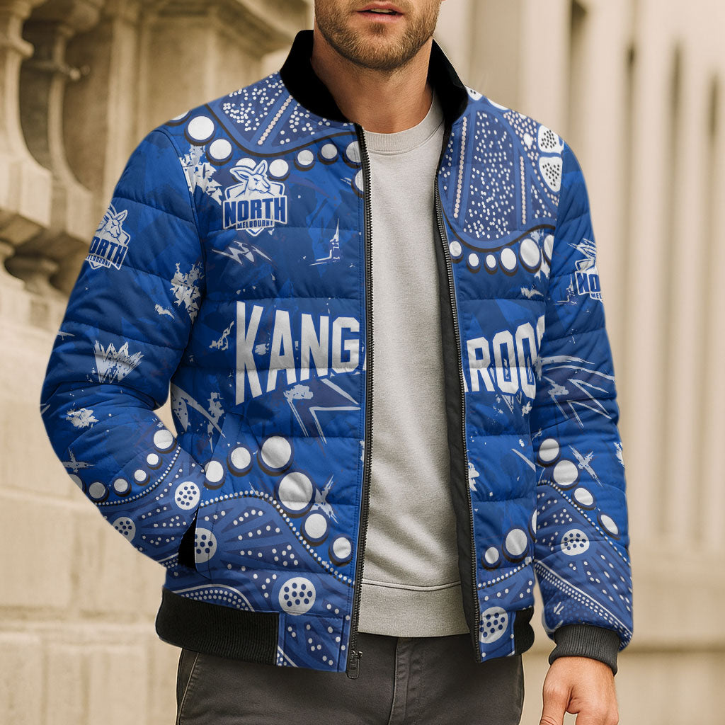 Personalized North Melbourne Kangaroos Bomber Puffer Jacket Aboriginal Pattern with Graffiti Style