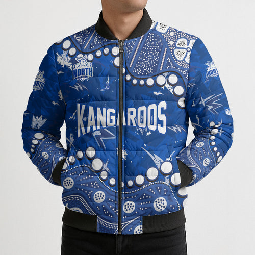 Personalized North Melbourne Kangaroos Bomber Puffer Jacket Aboriginal Pattern with Graffiti Style