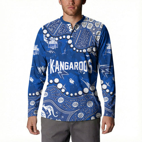 Personalized North Melbourne Kangaroos Button Sweatshirt Aboriginal Pattern with Graffiti Style