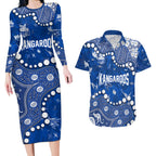 Personalized North Melbourne Kangaroos Couples Matching Long Sleeve Bodycon Dress and Hawaiian Shirt Aboriginal Pattern with Graffiti Style
