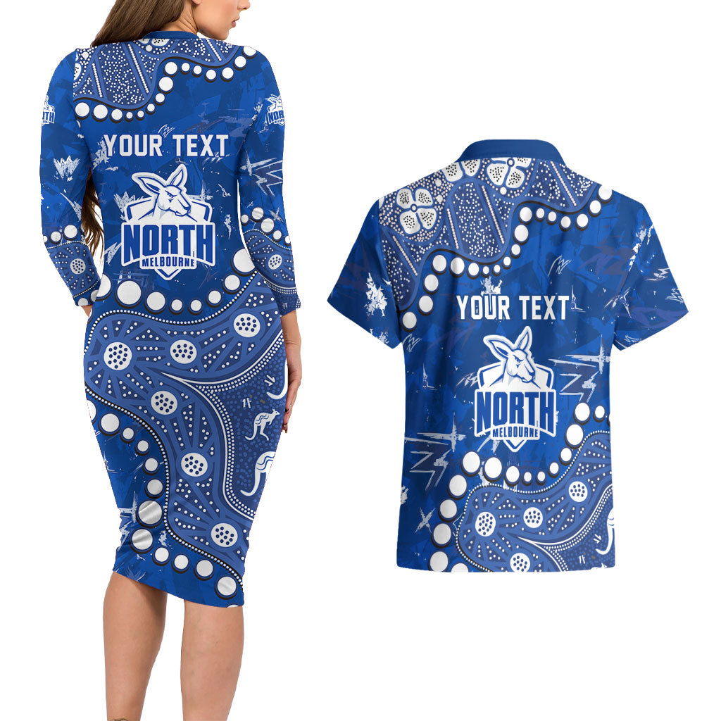 Personalized North Melbourne Kangaroos Couples Matching Long Sleeve Bodycon Dress and Hawaiian Shirt Aboriginal Pattern with Graffiti Style