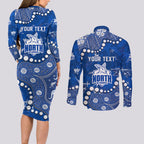 Personalized North Melbourne Kangaroos Couples Matching Long Sleeve Bodycon Dress and Long Sleeve Button Shirt Aboriginal Pattern with Graffiti Style
