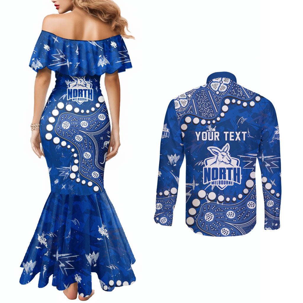 Personalized North Melbourne Kangaroos Couples Matching Mermaid Dress and Long Sleeve Button Shirt Aboriginal Pattern with Graffiti Style