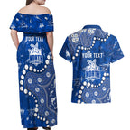 Personalized North Melbourne Kangaroos Couples Matching Off Shoulder Maxi Dress and Hawaiian Shirt Aboriginal Pattern with Graffiti Style