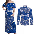 Personalized North Melbourne Kangaroos Couples Matching Off Shoulder Maxi Dress and Long Sleeve Button Shirt Aboriginal Pattern with Graffiti Style