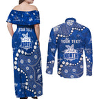 Personalized North Melbourne Kangaroos Couples Matching Off Shoulder Maxi Dress and Long Sleeve Button Shirt Aboriginal Pattern with Graffiti Style