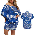 Personalized North Melbourne Kangaroos Couples Matching Off Shoulder Short Dress and Hawaiian Shirt Aboriginal Pattern with Graffiti Style