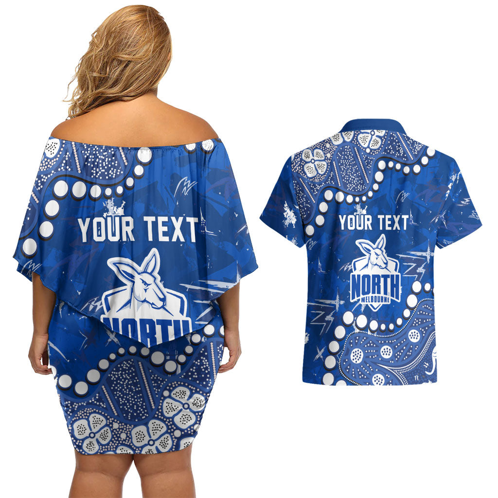 Personalized North Melbourne Kangaroos Couples Matching Off Shoulder Short Dress and Hawaiian Shirt Aboriginal Pattern with Graffiti Style