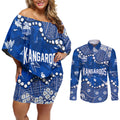 Personalized North Melbourne Kangaroos Couples Matching Off Shoulder Short Dress and Long Sleeve Button Shirt Aboriginal Pattern with Graffiti Style