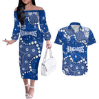 Personalized North Melbourne Kangaroos Couples Matching Off The Shoulder Long Sleeve Dress and Hawaiian Shirt Aboriginal Pattern with Graffiti Style
