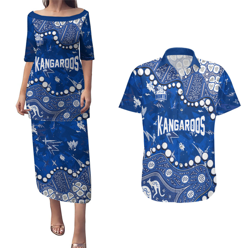 Personalized North Melbourne Kangaroos Couples Matching Puletasi and Hawaiian Shirt Aboriginal Pattern with Graffiti Style