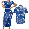 Personalized North Melbourne Kangaroos Couples Matching Short Sleeve Bodycon Dress and Hawaiian Shirt Aboriginal Pattern with Graffiti Style