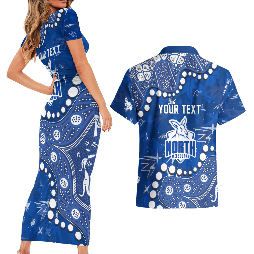 Personalized North Melbourne Kangaroos Couples Matching Short Sleeve Bodycon Dress and Hawaiian Shirt Aboriginal Pattern with Graffiti Style