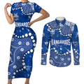 Personalized North Melbourne Kangaroos Couples Matching Short Sleeve Bodycon Dress and Long Sleeve Button Shirt Aboriginal Pattern with Graffiti Style