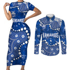 Personalized North Melbourne Kangaroos Couples Matching Short Sleeve Bodycon Dress and Long Sleeve Button Shirt Aboriginal Pattern with Graffiti Style