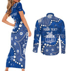 Personalized North Melbourne Kangaroos Couples Matching Short Sleeve Bodycon Dress and Long Sleeve Button Shirt Aboriginal Pattern with Graffiti Style