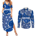 Personalized North Melbourne Kangaroos Couples Matching Summer Maxi Dress and Long Sleeve Button Shirt Aboriginal Pattern with Graffiti Style