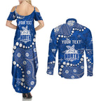 Personalized North Melbourne Kangaroos Couples Matching Summer Maxi Dress and Long Sleeve Button Shirt Aboriginal Pattern with Graffiti Style