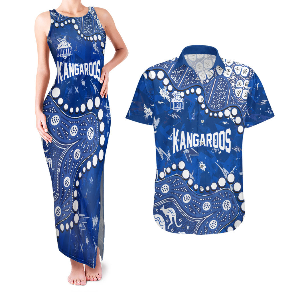 Personalized North Melbourne Kangaroos Couples Matching Tank Maxi Dress and Hawaiian Shirt Aboriginal Pattern with Graffiti Style