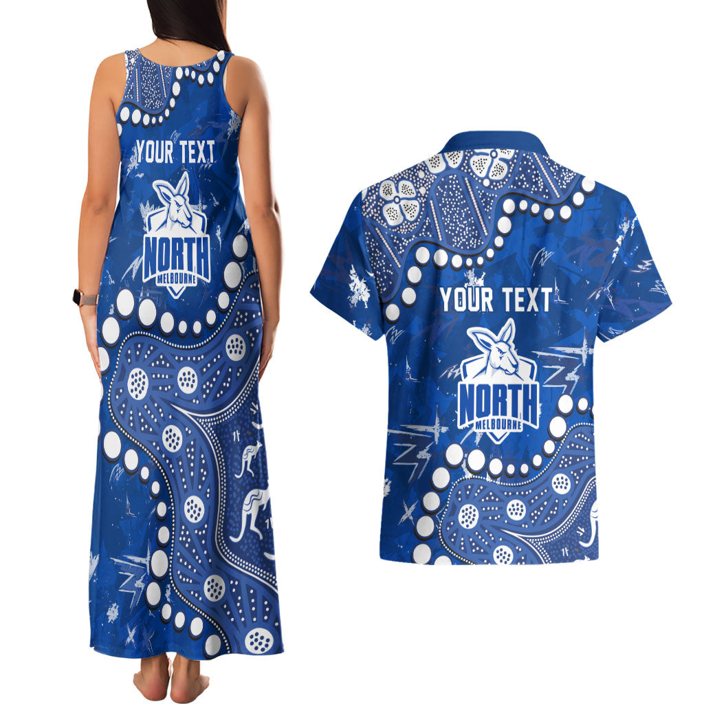 Personalized North Melbourne Kangaroos Couples Matching Tank Maxi Dress and Hawaiian Shirt Aboriginal Pattern with Graffiti Style