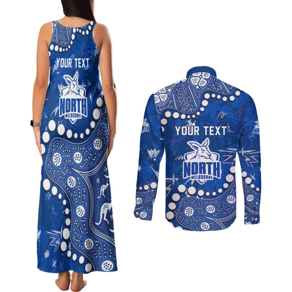 Personalized North Melbourne Kangaroos Couples Matching Tank Maxi Dress and Long Sleeve Button Shirt Aboriginal Pattern with Graffiti Style