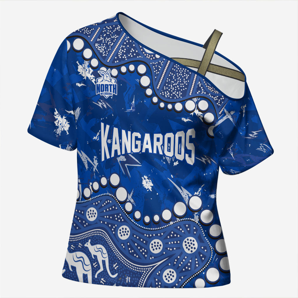 Personalized North Melbourne Kangaroos Cross Shoulder Shirt Aboriginal Pattern with Graffiti Style