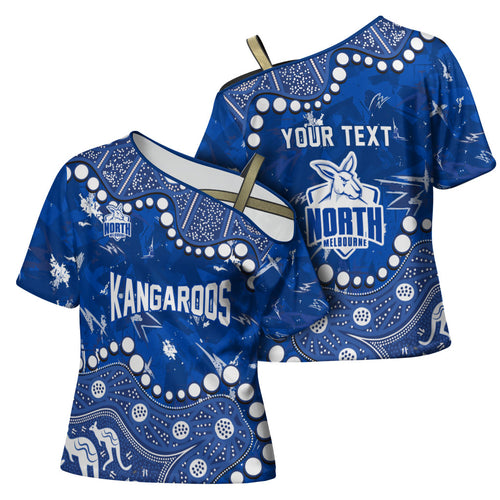 Personalized North Melbourne Kangaroos Cross Shoulder Shirt Aboriginal Pattern with Graffiti Style