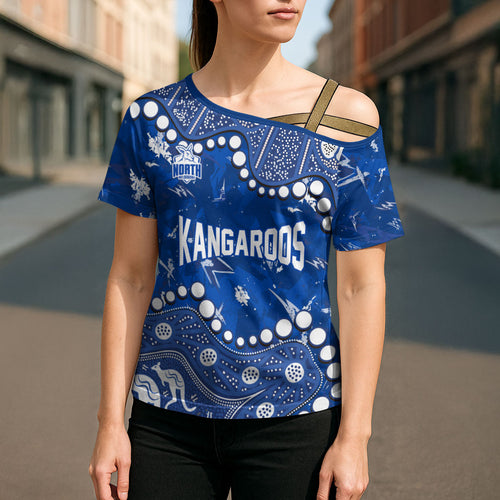 Personalized North Melbourne Kangaroos Cross Shoulder Shirt Aboriginal Pattern with Graffiti Style