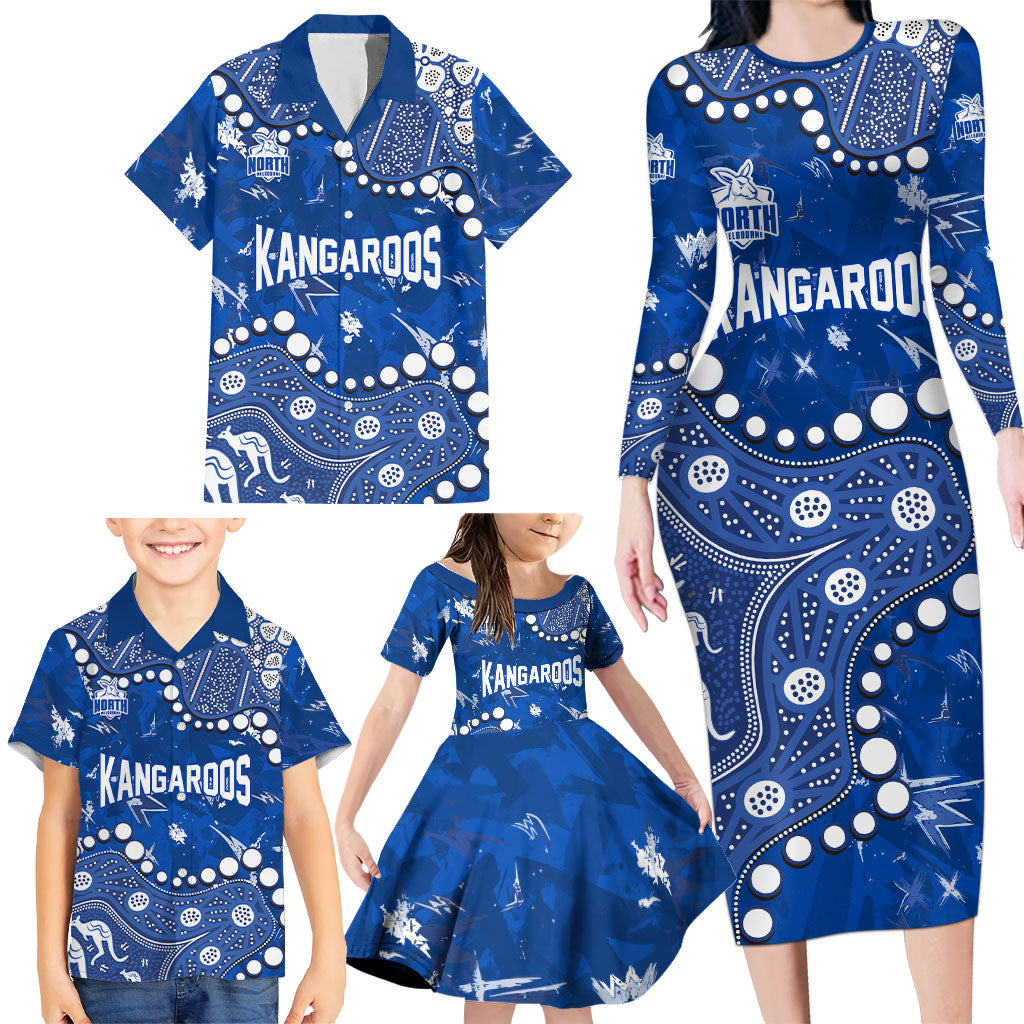 Personalized North Melbourne Kangaroos Family Matching Long Sleeve Bodycon Dress and Hawaiian Shirt Aboriginal Pattern with Graffiti Style