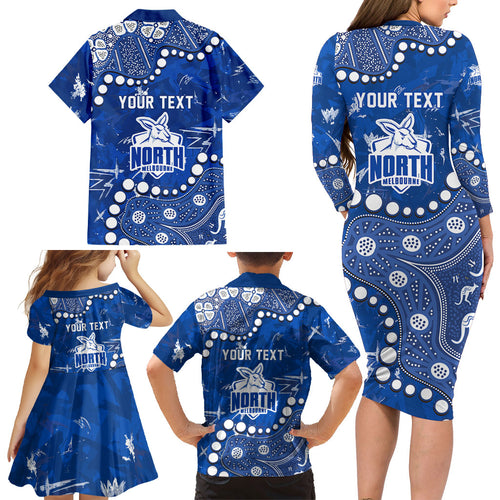 Personalized North Melbourne Kangaroos Family Matching Long Sleeve Bodycon Dress and Hawaiian Shirt Aboriginal Pattern with Graffiti Style