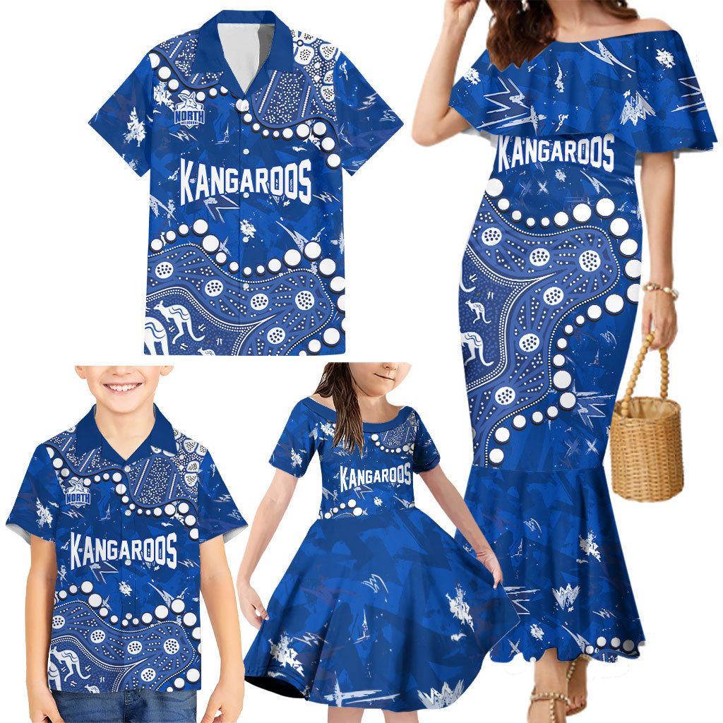 Personalized North Melbourne Kangaroos Family Matching Mermaid Dress and Hawaiian Shirt Aboriginal Pattern with Graffiti Style