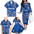 Personalized North Melbourne Kangaroos Family Matching Off The Shoulder Long Sleeve Dress and Hawaiian Shirt Aboriginal Pattern with Graffiti Style