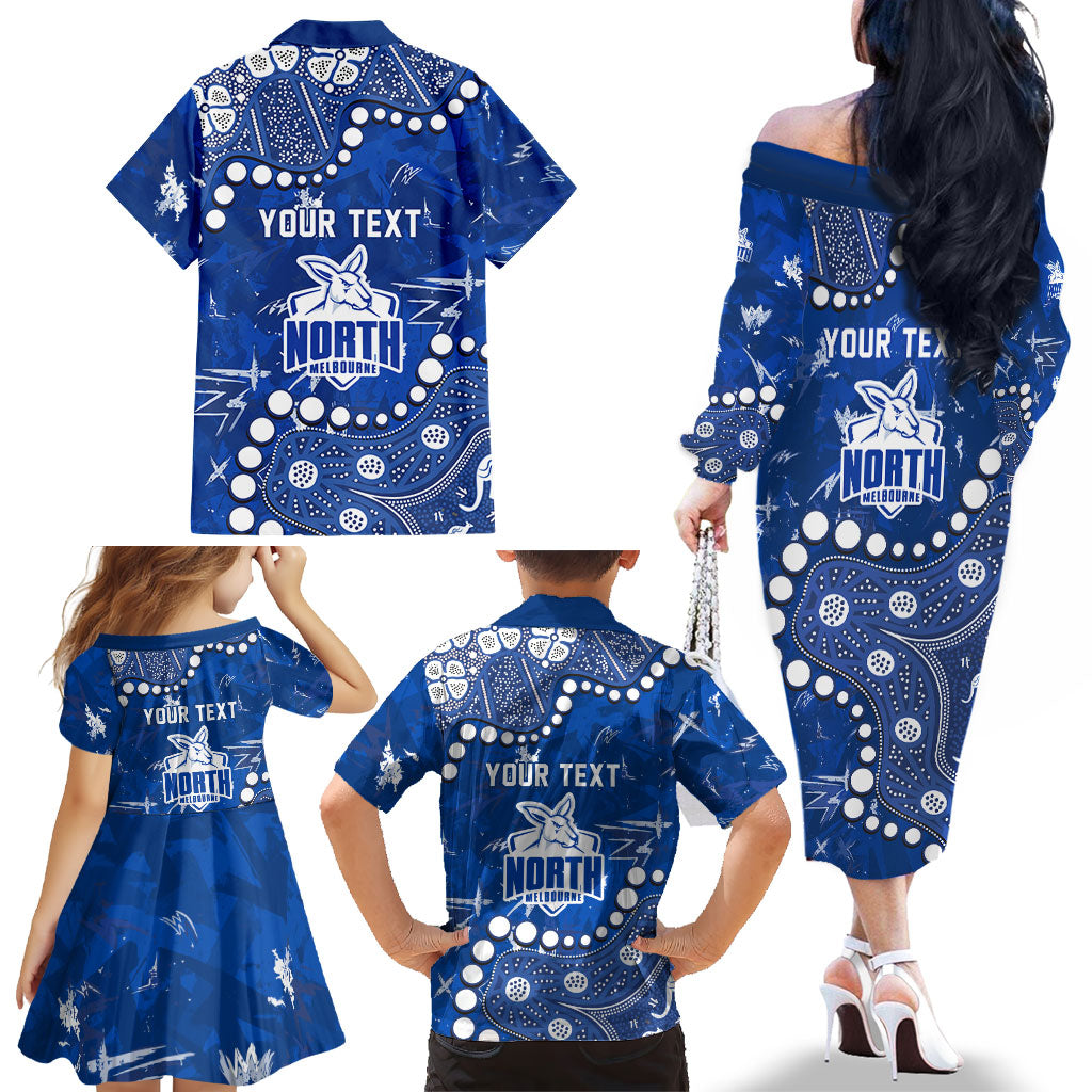 Personalized North Melbourne Kangaroos Family Matching Off The Shoulder Long Sleeve Dress and Hawaiian Shirt Aboriginal Pattern with Graffiti Style