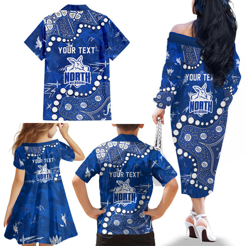 Personalized North Melbourne Kangaroos Family Matching Off The Shoulder Long Sleeve Dress and Hawaiian Shirt Aboriginal Pattern with Graffiti Style