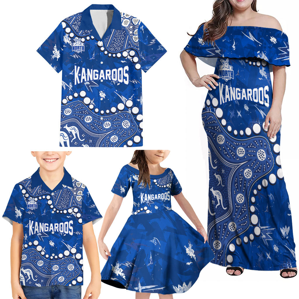 Personalized North Melbourne Kangaroos Family Matching Off Shoulder Maxi Dress and Hawaiian Shirt Aboriginal Pattern with Graffiti Style