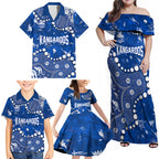 Personalized North Melbourne Kangaroos Family Matching Off Shoulder Maxi Dress and Hawaiian Shirt Aboriginal Pattern with Graffiti Style