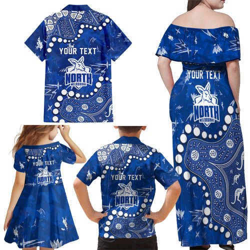 Personalized North Melbourne Kangaroos Family Matching Off Shoulder Maxi Dress and Hawaiian Shirt Aboriginal Pattern with Graffiti Style