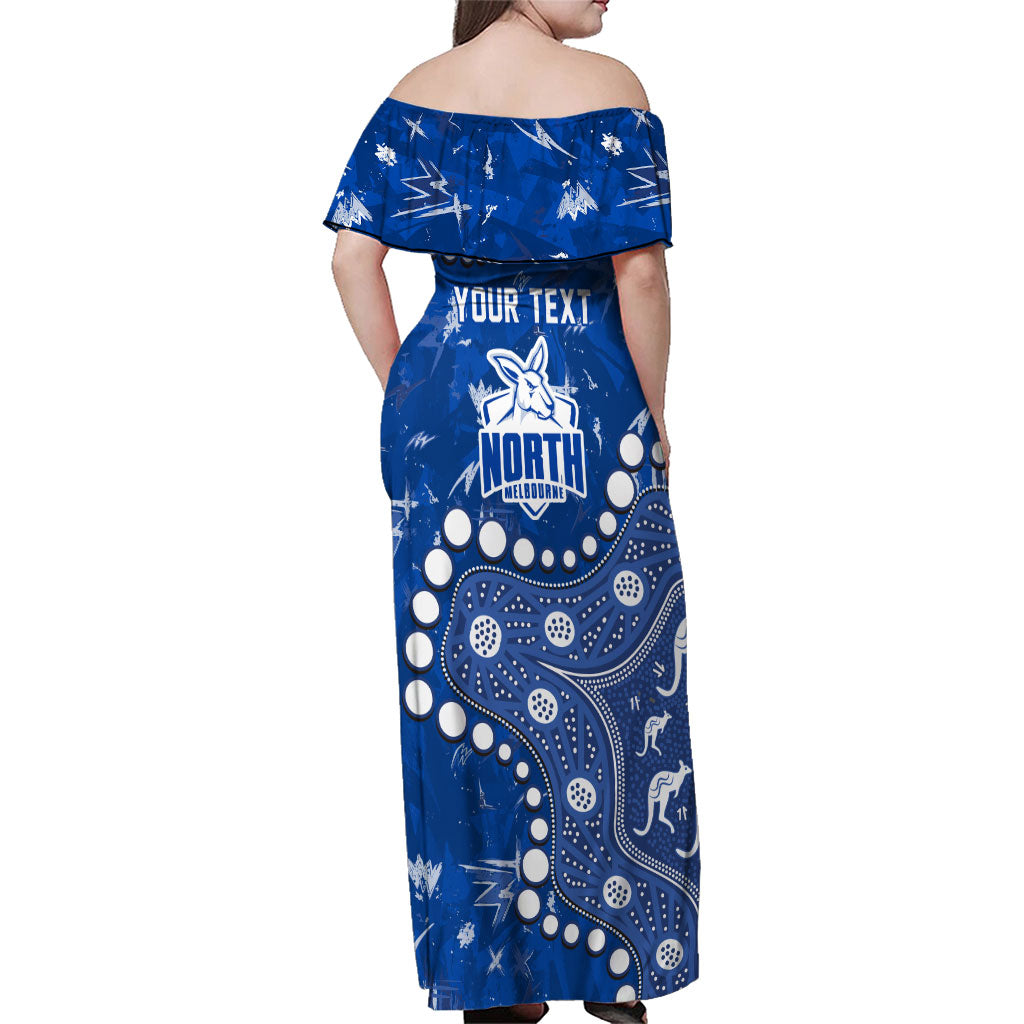 Personalized North Melbourne Kangaroos Family Matching Off Shoulder Maxi Dress and Hawaiian Shirt Aboriginal Pattern with Graffiti Style