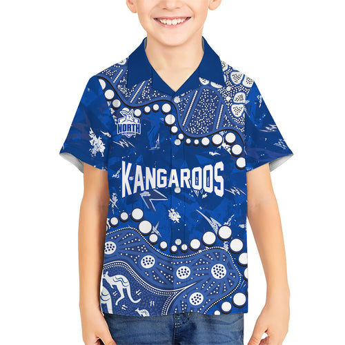 Personalized North Melbourne Kangaroos Family Matching Off Shoulder Maxi Dress and Hawaiian Shirt Aboriginal Pattern with Graffiti Style
