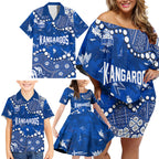 Personalized North Melbourne Kangaroos Family Matching Off Shoulder Short Dress and Hawaiian Shirt Aboriginal Pattern with Graffiti Style