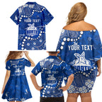 Personalized North Melbourne Kangaroos Family Matching Off Shoulder Short Dress and Hawaiian Shirt Aboriginal Pattern with Graffiti Style
