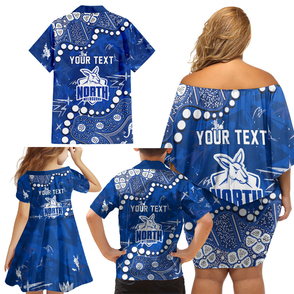 Personalized North Melbourne Kangaroos Family Matching Off Shoulder Short Dress and Hawaiian Shirt Aboriginal Pattern with Graffiti Style