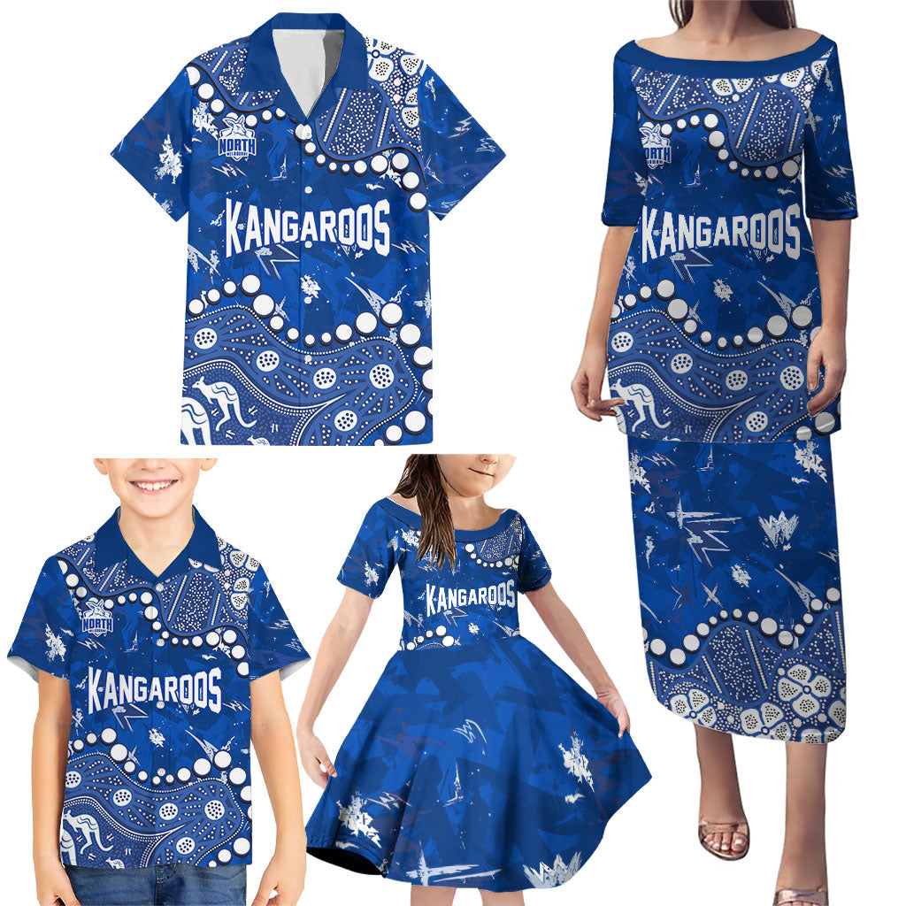 Personalized North Melbourne Kangaroos Family Matching Puletasi and Hawaiian Shirt Aboriginal Pattern with Graffiti Style