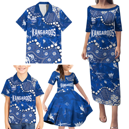 Personalized North Melbourne Kangaroos Family Matching Puletasi and Hawaiian Shirt Aboriginal Pattern with Graffiti Style