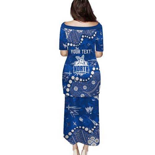 Personalized North Melbourne Kangaroos Family Matching Puletasi and Hawaiian Shirt Aboriginal Pattern with Graffiti Style