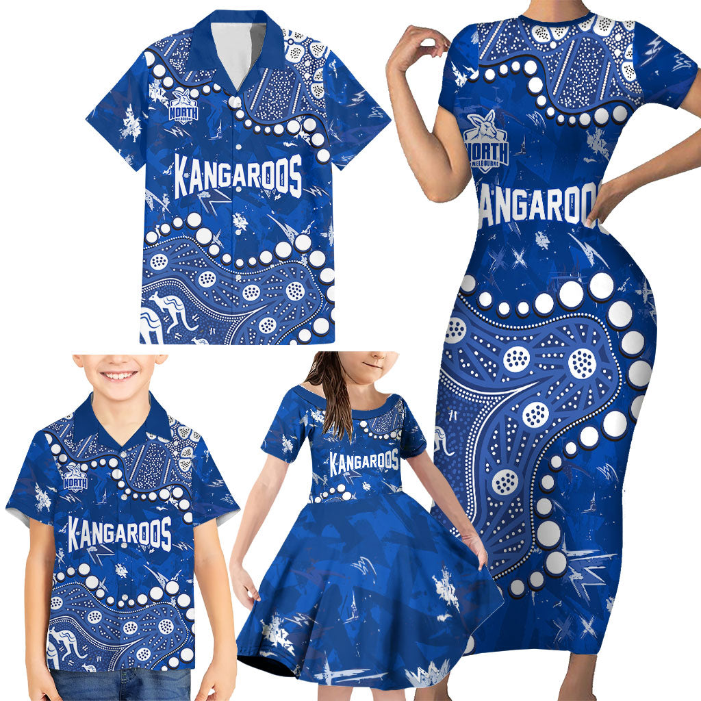 Personalized North Melbourne Kangaroos Family Matching Short Sleeve Bodycon Dress and Hawaiian Shirt Aboriginal Pattern with Graffiti Style