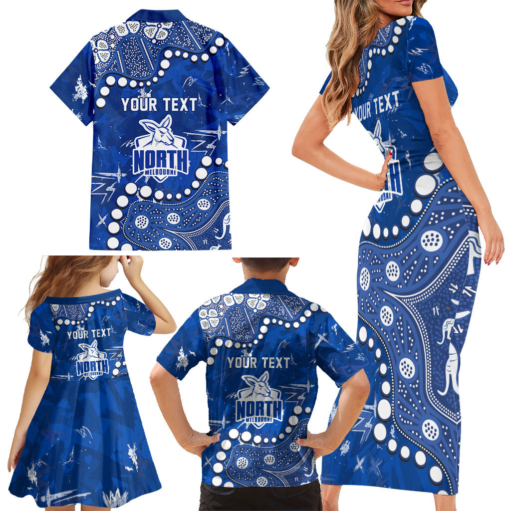 Personalized North Melbourne Kangaroos Family Matching Short Sleeve Bodycon Dress and Hawaiian Shirt Aboriginal Pattern with Graffiti Style
