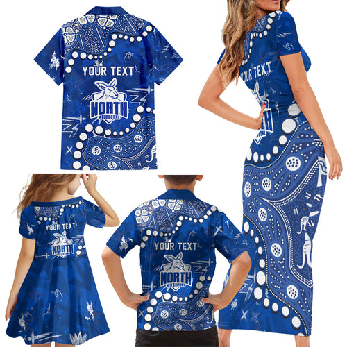 Personalized North Melbourne Kangaroos Family Matching Short Sleeve Bodycon Dress and Hawaiian Shirt Aboriginal Pattern with Graffiti Style
