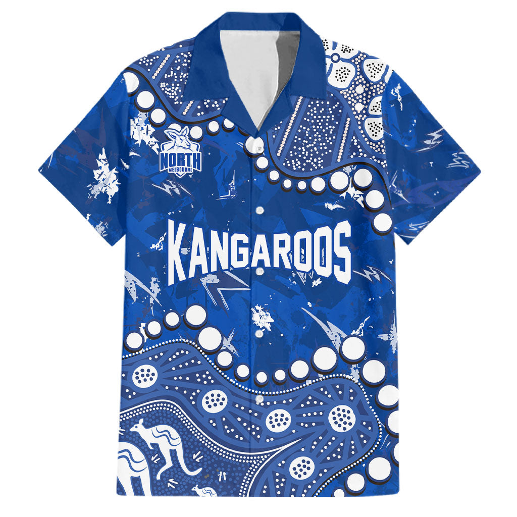 Personalized North Melbourne Kangaroos Family Matching Short Sleeve Bodycon Dress and Hawaiian Shirt Aboriginal Pattern with Graffiti Style